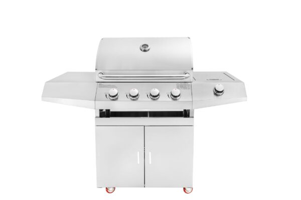 parrilla gas 4 quemadores quemador lateral frontal.